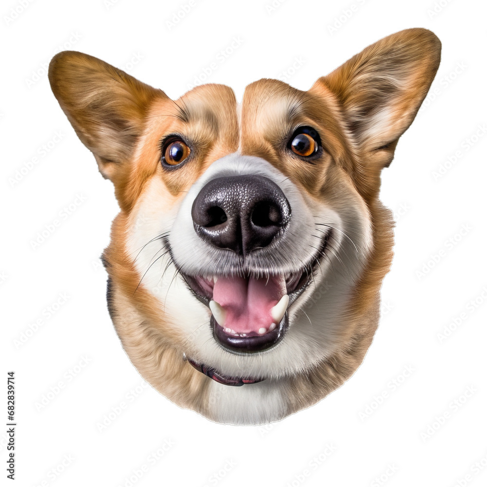 Portrait of a Corgi dog, closeup, transparent background png, face shot, isolated 
