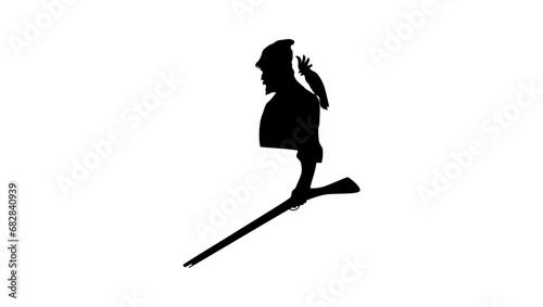 Robinson Crusoe silhouette, man with gun and parrot
