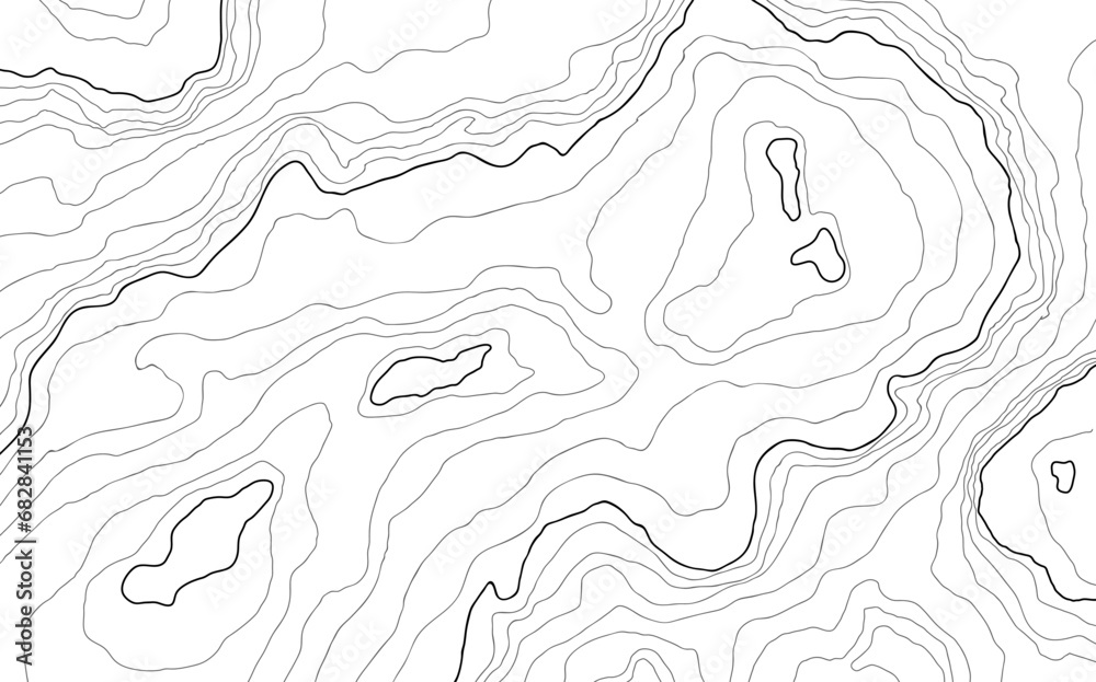 Topographic map background illustration of island hand drawn. Contour background design element thin wavy lines.Abstract concept image for background. Contours relief of mountains.