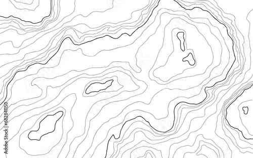 Topographic map background illustration of island hand drawn. Contour background design element thin wavy lines.Abstract concept image for background. Contours relief of mountains.
