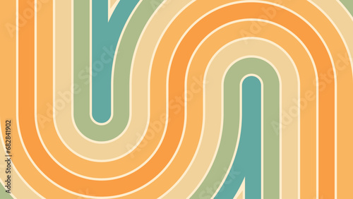 Abstract background of rainbow groovy Wavy Line design in 1970s Hippie Retro style. Vector pattern ready to use for cloth, textile, wrap and other.