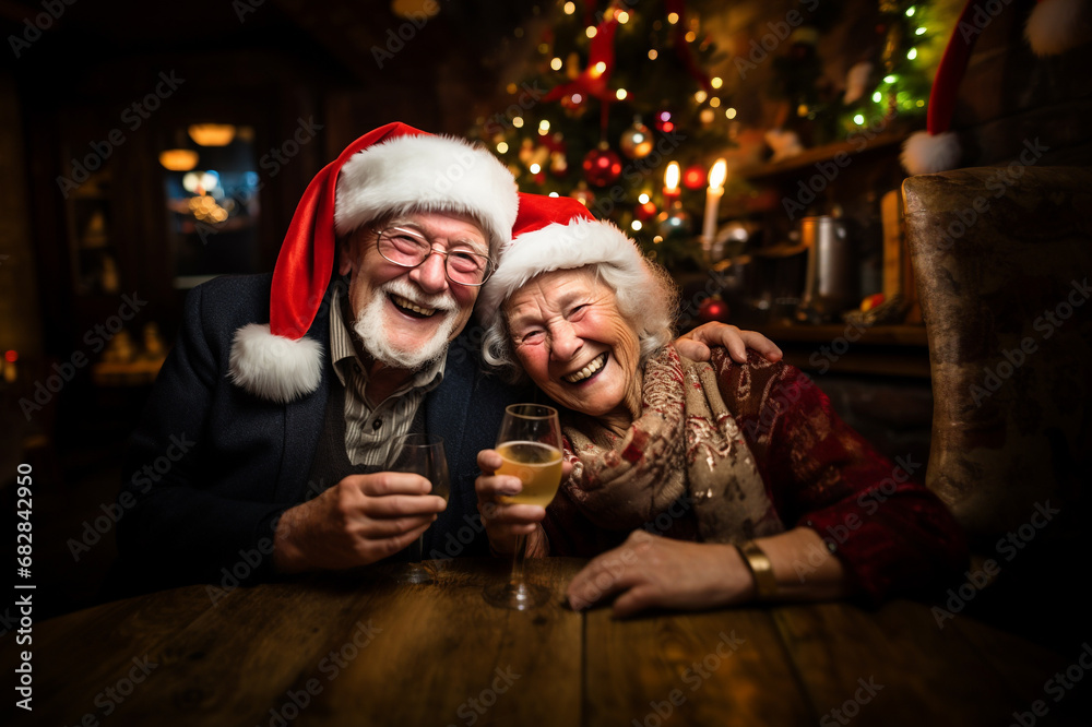 Happy senior couple celebrating Christmas