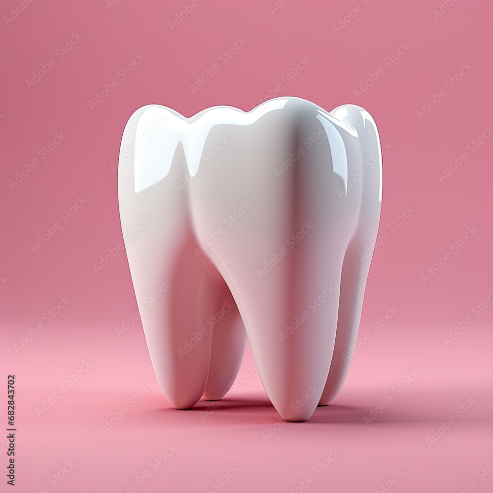 pink ceramic shining tooth, 3d cartoon style pink ceramic shining tooth, 3d cartoon style