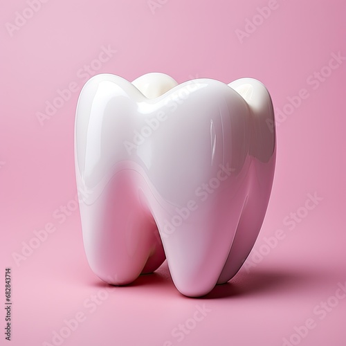 pink ceramic shining tooth  3d cartoon style