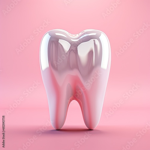 pink ceramic shining tooth, 3d cartoon style