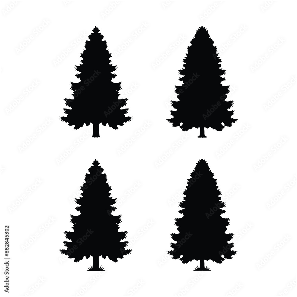 Obraz premium Vector Pine Tree Silhouette Set Inspires Creative Landscapes and Designs