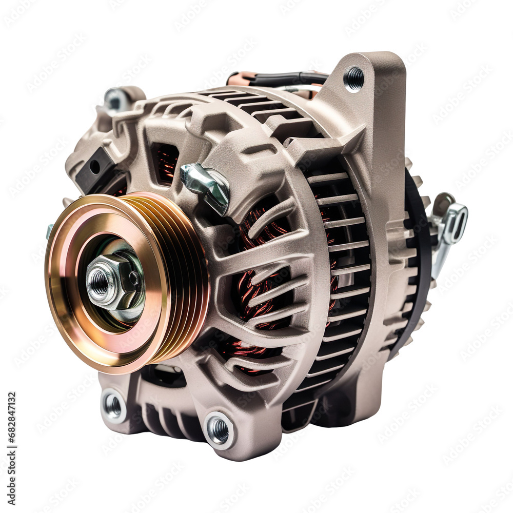 Car spare parts. Vehicle alternator on isolated on transparent background.