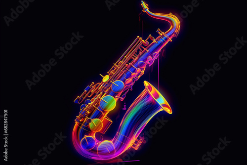 Background with saxophone neon effect. Jazz concert. A poster of a musical performance. International Jazz Day