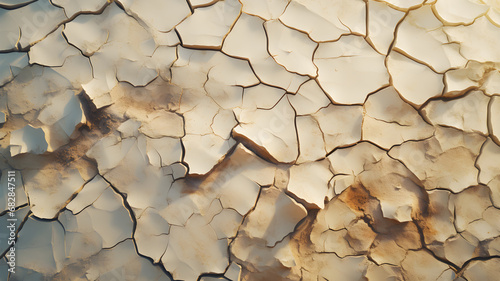 Abstract pattern of dry and cracked earth and fine cracks. Upside view widespread and sunlight of desert. 