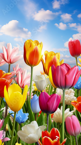 Colorful tulip flowers bouquet as floral background