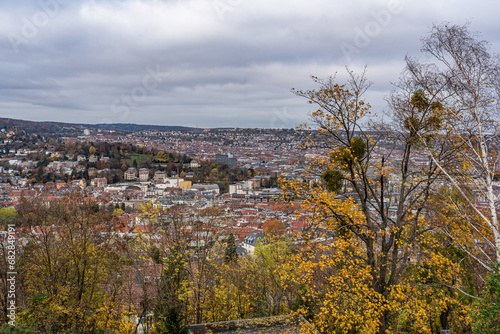 Beautiful view of the city of Stuttgart, autumn view. Colorful autumn colors.