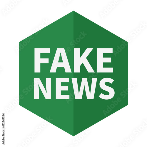 Fake News In Green Hexagonal Shape For Information Announcement Sign
