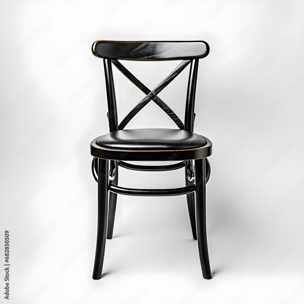 Wooden chair isolated on white background with shadow. Chair facing camera isolated. Wooden chair with leather seating Wooden chair isolated on white background with shadow. Chair facing camera isolated. Wooden chair with leather seating