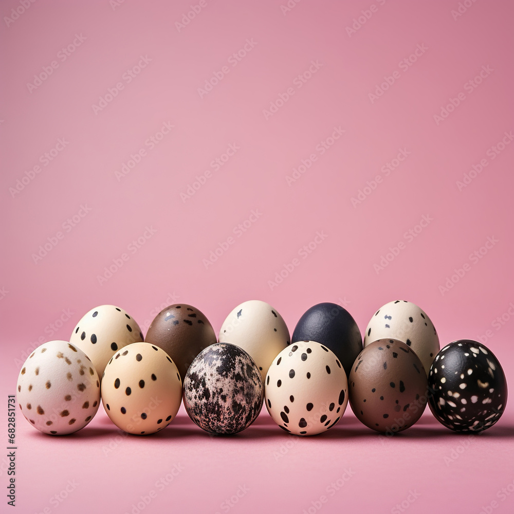 Quail eggs on a pink background. Generative AI