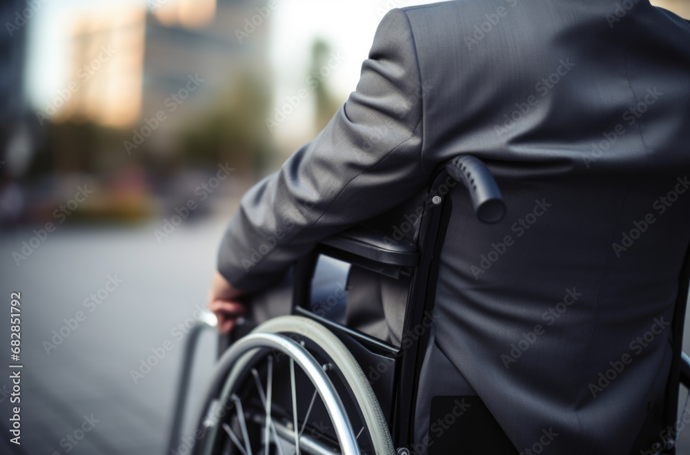Happy disabled man during business meeting, horizontal.