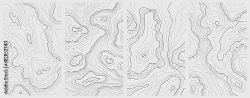 Illustration of a topographic map of the island hand drawn set. Abstract concept images for background. Lines and contours relief of mountains collection. photo