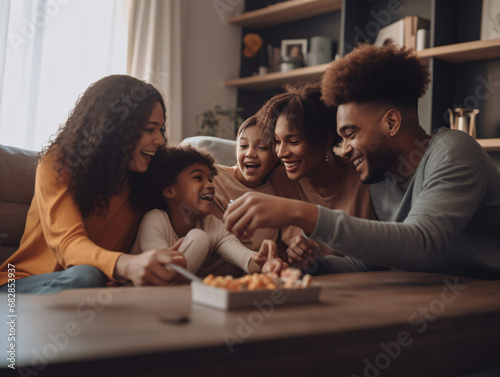 An image of a blended family spending quality time together at home photo