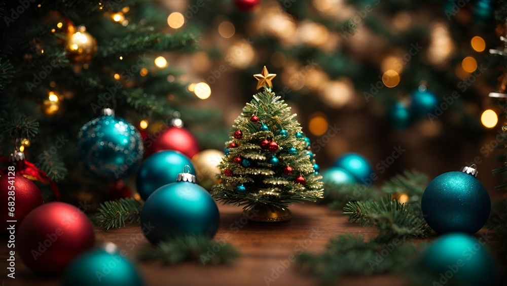 Fototapeta premium christmas tree and decorations christmas, tree, decoration, holiday, ball, celebration, xmas, fir, ornament, winter, branch, new, year, christmas tree, season, gift, 