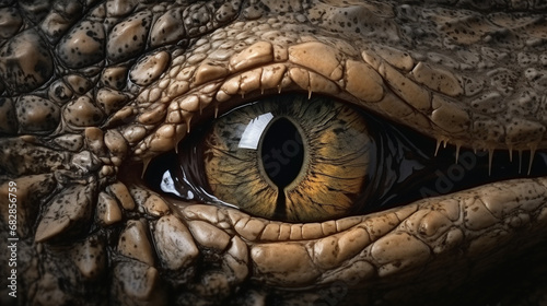 A alligator eye tearing a rip through the background wall. crocodile animals eyes. generative ai