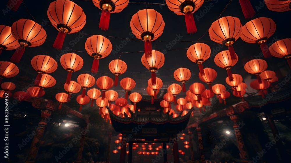 Chinese red lantern in the night of Chinese New Year, ai generative