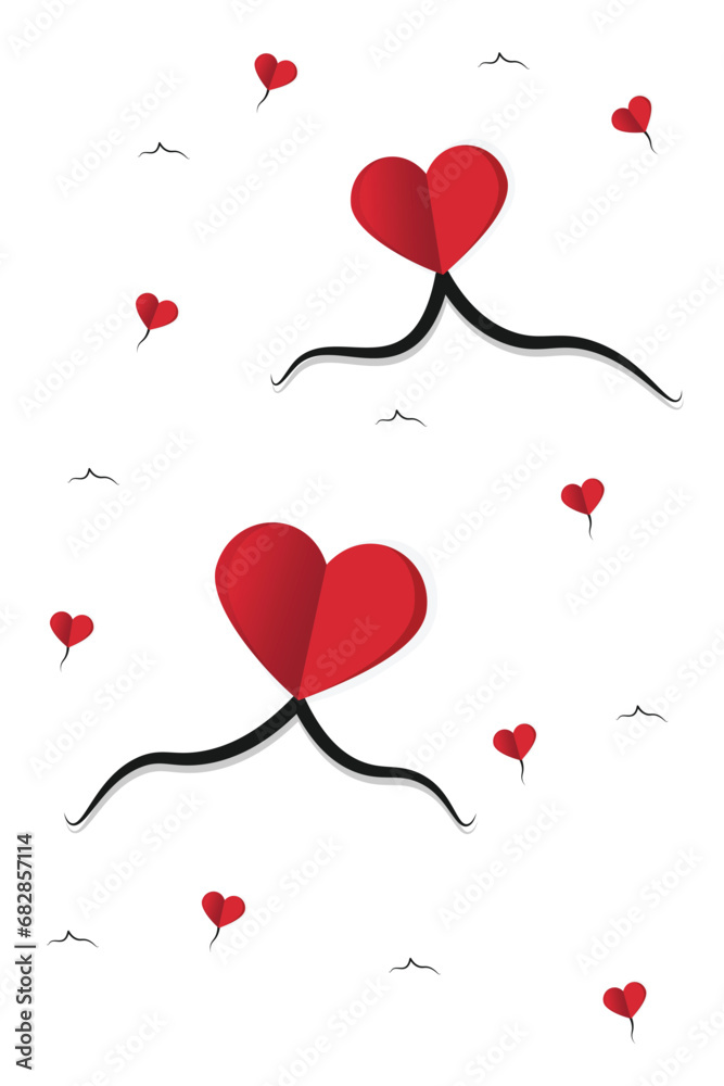 Wavy line with hearts red romantic symbol