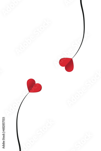 Wavy line with hearts red romantic symbol