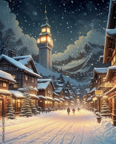 snowy town   christmas   xmas