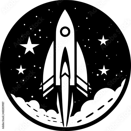 Rocket - Black and White Isolated Icon - Vector illustration