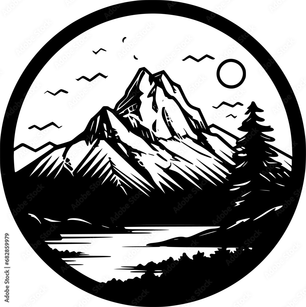 Mountains | Black and White Vector illustration
