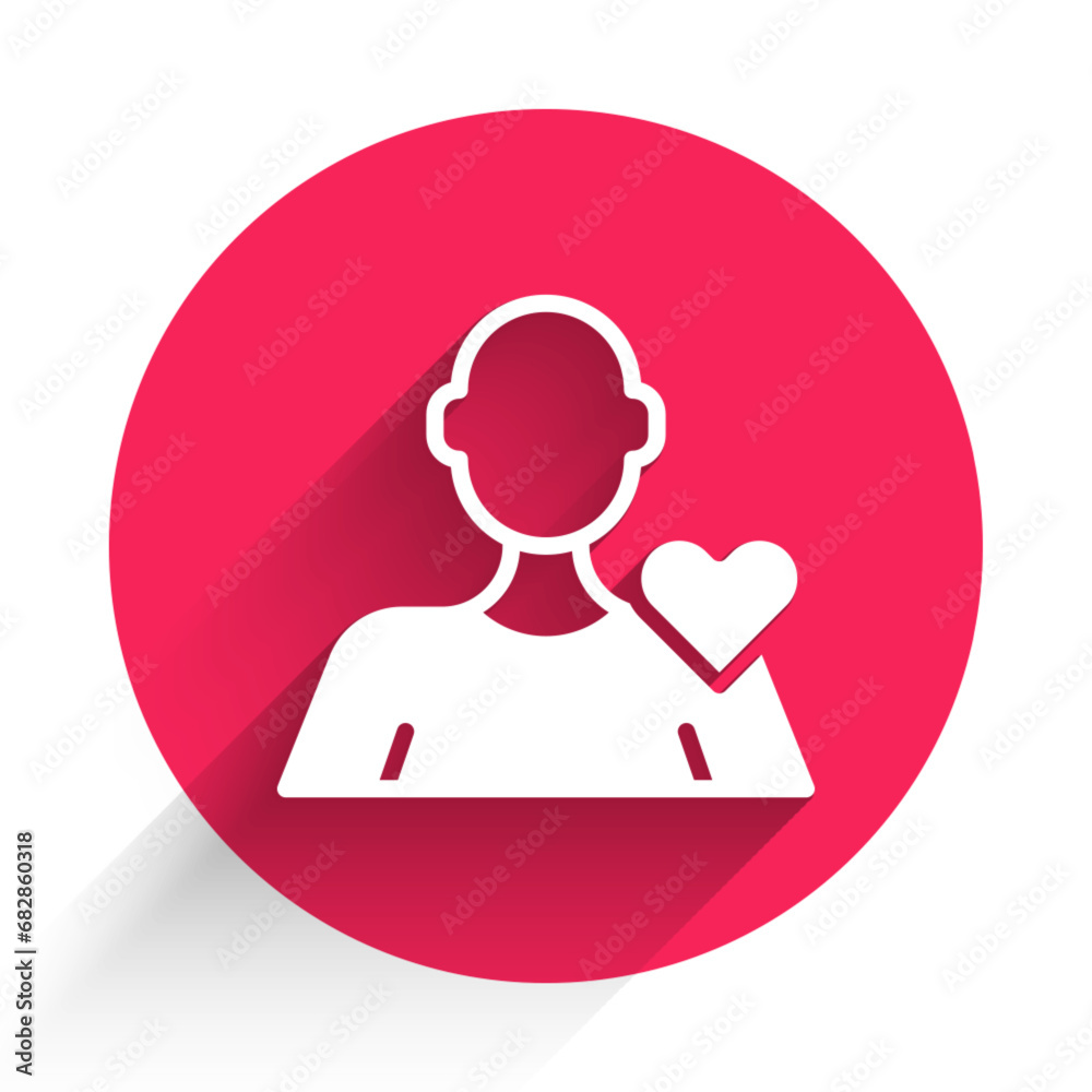 White Romantic man icon isolated with long shadow background. Happy Valentines day. Red circle button. Vector White Romantic man icon isolated with long shadow background. Happy Valentines day. Red circle button. Vector