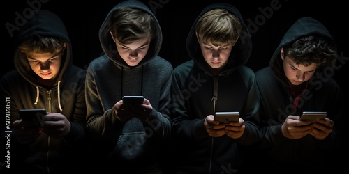 Young boys with smart phones in the hand looking to the mobile, An young generation on mobile phones #682860511