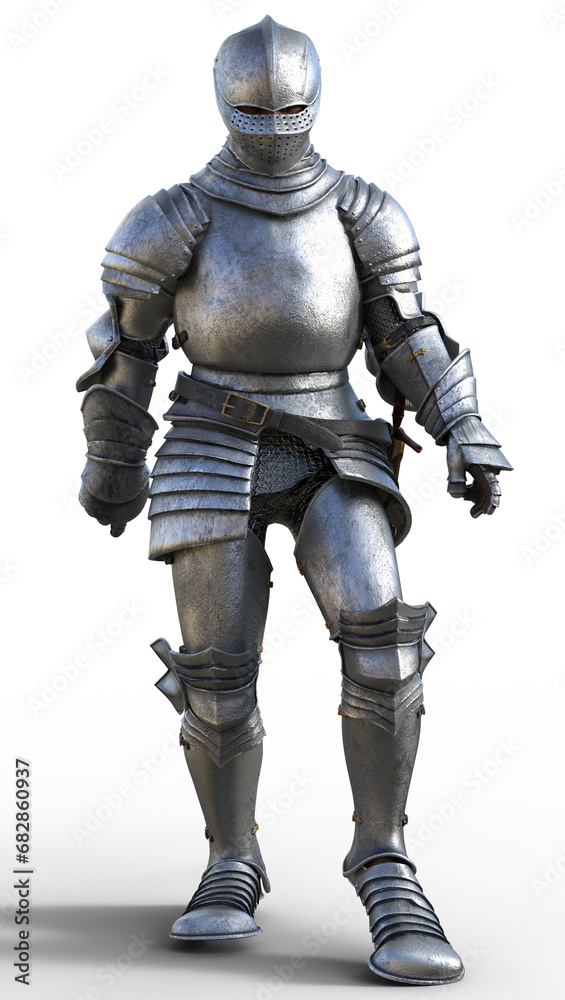 Standing knight in silver armor 3d illustration. Standing knight in silver armor 3d illustration.