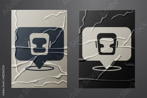 White Boxing helmet icon isolated on crumpled paper background. Paper art style. Vector
