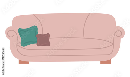 Furniture of flat cartoon set. The colorful style accentuates the inviting sofa, making it the focal point of a snug and inviting atmosphere at home. Vector illustration.