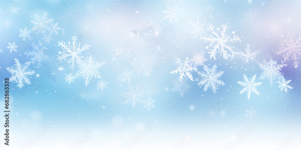 Random falling snow flakes wallpaper. Snowfall dust freeze granules. Snowfall sky white teal blue background. Many snowflakes february vector. Snow nature scenery. - obrazy, fototapety, plakaty 