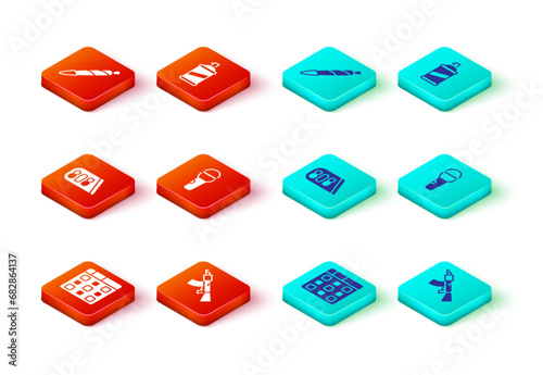 Set Drum machine music, Submachine gun, Microphone, Paint spray can and Marijuana joint, spliff icon. Vector