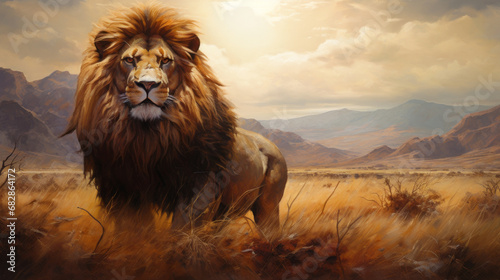 lion on the savannah photo