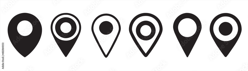 Location pin icon set. Map pin place marker. Location icon. Map marker pointer icon set. GPS location symbol collection. - obrazy, fototapety, plakaty 