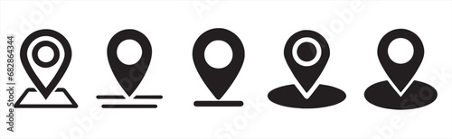 Location pin icon set. Map pin place marker. Location icon. Map marker pointer icon set. GPS location symbol collection. photo