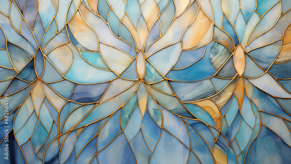 Abstract polygonal shapes in beautiful pastel tones decorated with stained glass. - obrazy, fototapety, plakaty 