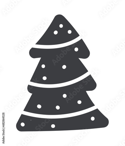 Christmas element of black line set. This Christmas tree with minimalistic design brings out the essence of the holiday while allowing for versatile use in various projects. Vector illustration.