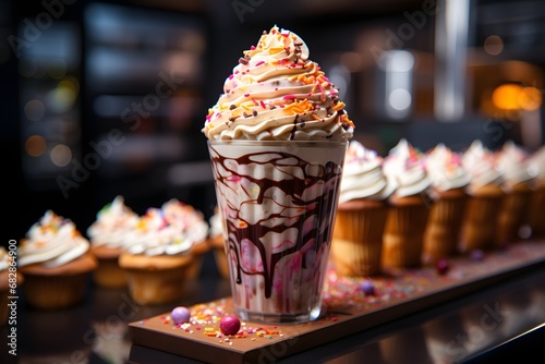 Ice cream in a glass on a bar counter