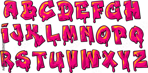 Magenta Bubble Graffiti Font, Vibrant Alphabet Set in Graffiti Style vector illustration