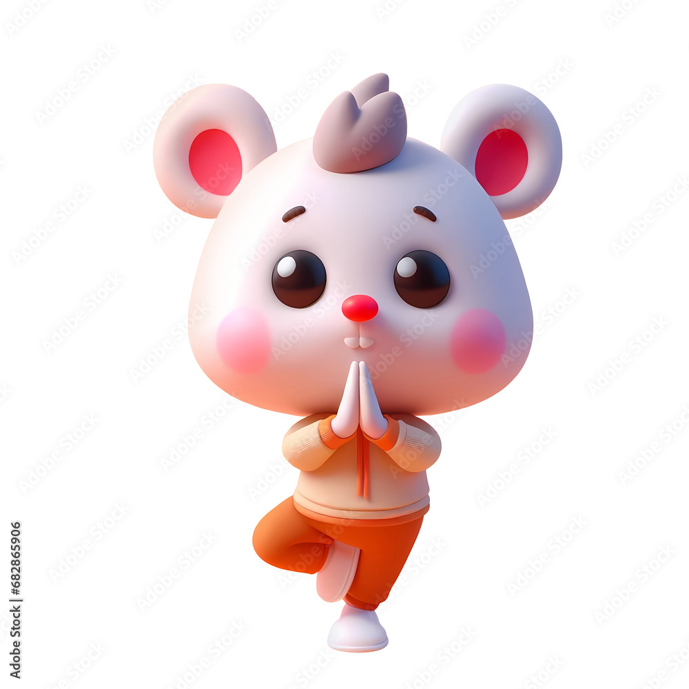 cute mouse wearing sport suit practice yoga