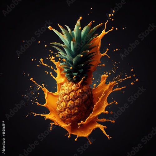pineapple  and splash on black