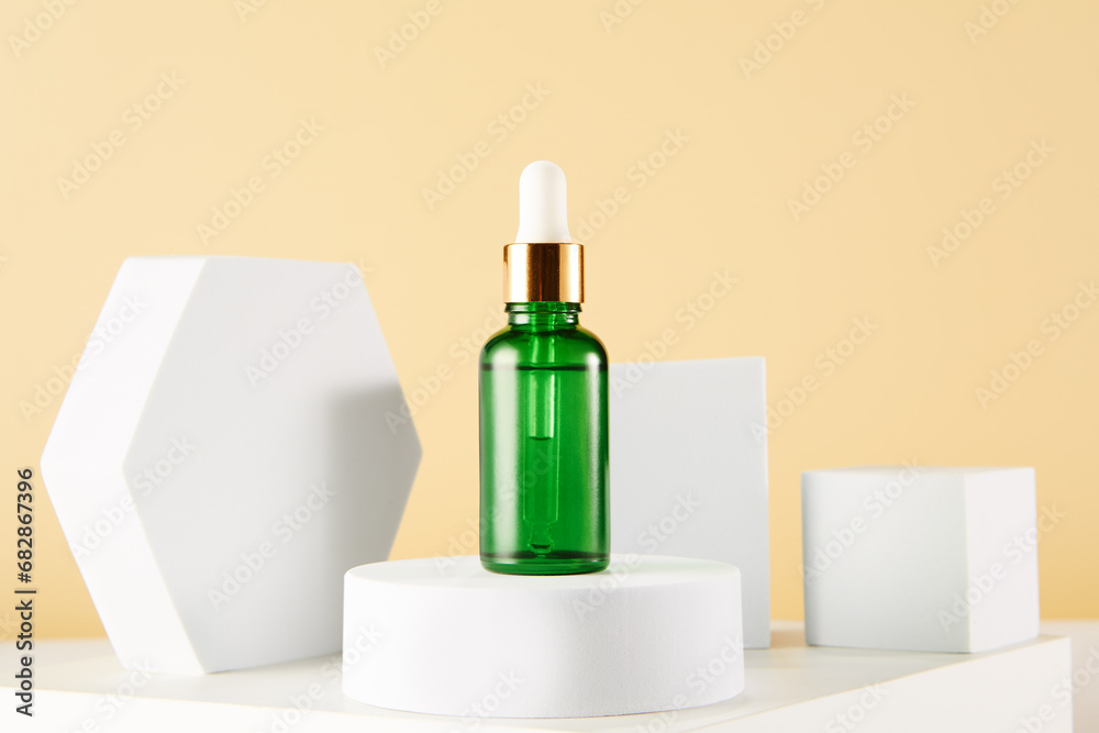 Green glass serum container mockup with pipette. Green glass serum container mockup with pipette.
