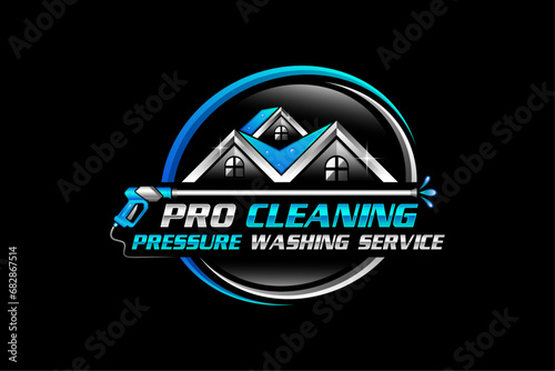 Pressure wash logo, home cleaning logo, house clean logo, pressure power washing logo, washing cleaning services logo design vector illustration template photo