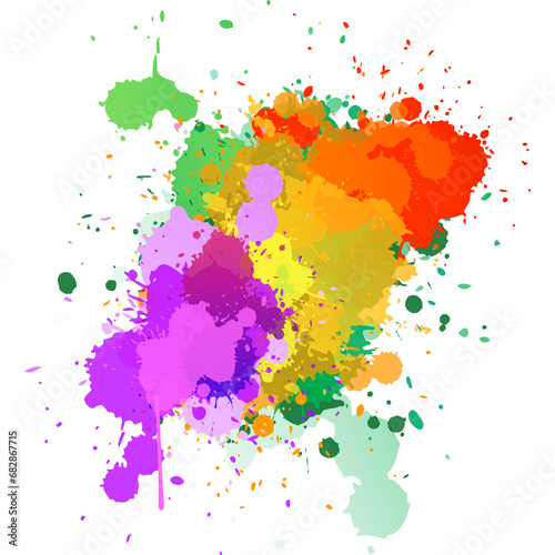 Colorful Paint Splash and Splatters. Isolated on White Background and Transparent PNG.