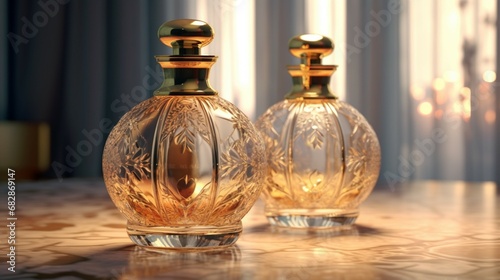 Perfume transparent glass sarin covergolden pattern Ai Generative