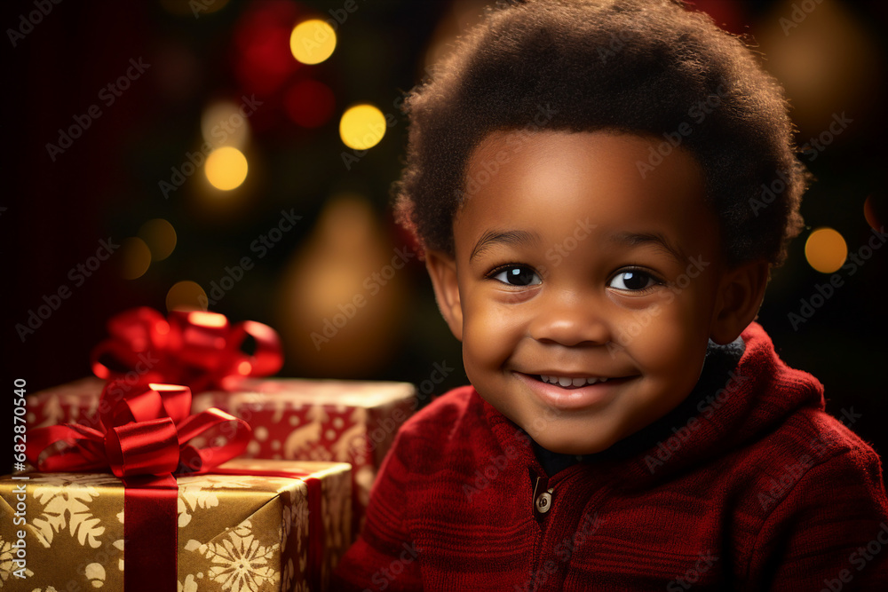Generative AI portrait of small funny child believe in santa claus waiting christmas gifts presents Generative AI portrait of small funny child believe in santa claus waiting christmas gifts presents
